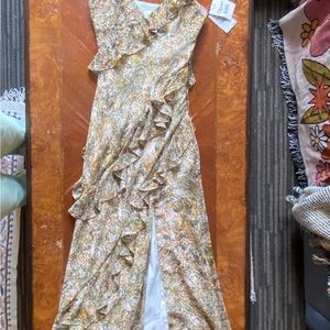 NWT Open Edit Maxi Ruffle Chiffon Dress with slit